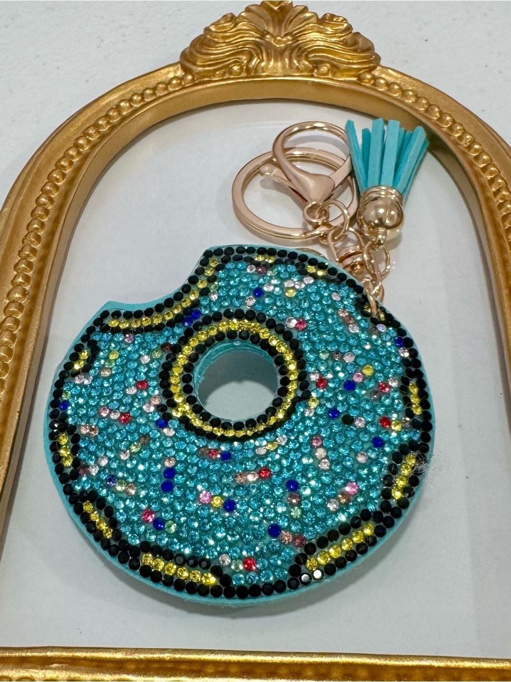 New Turquoise Rhinestone Donut Keychain  with Tassel